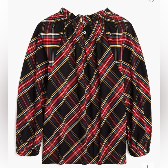 J crew black red Tartan smocked top - Picture 4 of 7